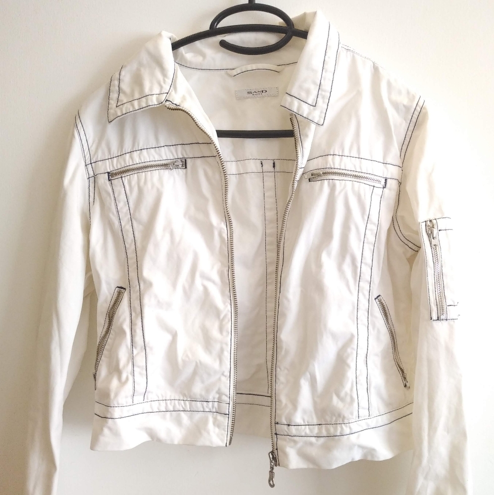 Sand White cotton jacket summer light zipper pockets 4 6 Island Cruise Vacation